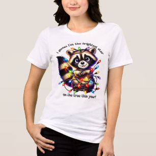 Funny Christmas Raccoon Shirt mit bunten Lichtern