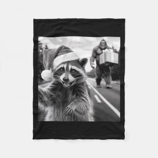 Funny Christmas Raccoon Shirt Raccoon Selfie With  Fleecedecke (Vorderseite)