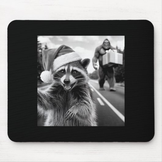 Funny Christmas Raccoon Shirt Raccoon Selfie With Mousepad (Vorne)