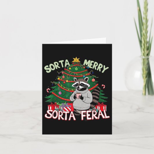 Funny Christmas Raccoon Sorta Merry Sorta Santa Fe Karte (Vorderseite)