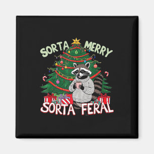 Funny Christmas Raccoon Sorta Merry Sorta Santa Fe Magnet