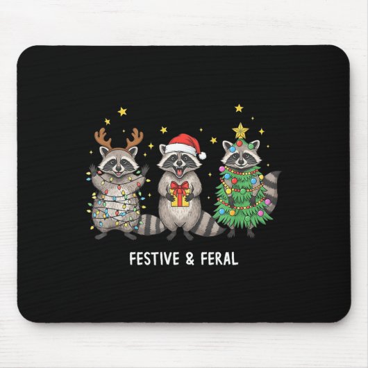 Funny Christmas Racoon - Feral But Festive  Mousepad (Vorne)