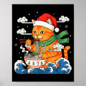 Funny Christmas Ramen Cat Eating Noodles Japanese Poster (Vorne)