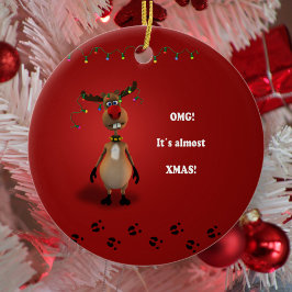 Funny Christmas Red Nosed Reindeer Keramikornament