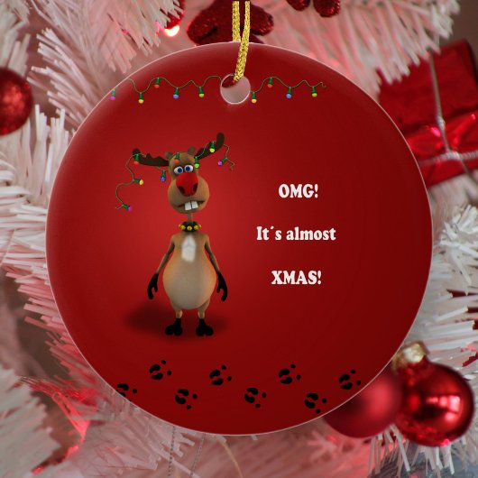 Funny Christmas Red Nosed Reindeer Keramikornament