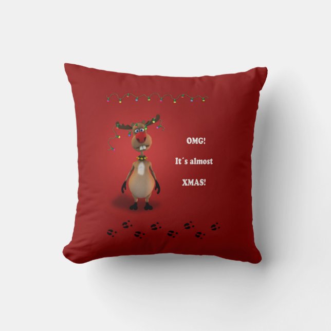 Funny Christmas Red Nosed Reindeer Kissen (Vorderseite)