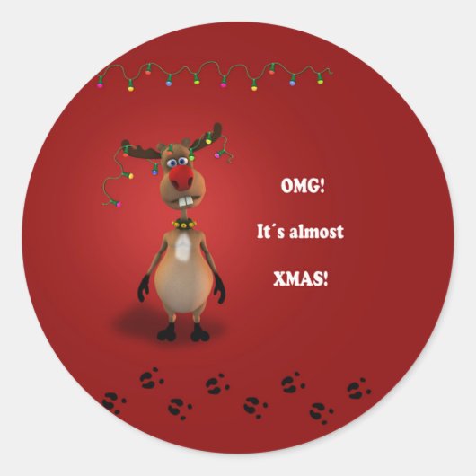 Funny Christmas Red Nosed Reindeer Runder Aufkleber (Vorderseite)