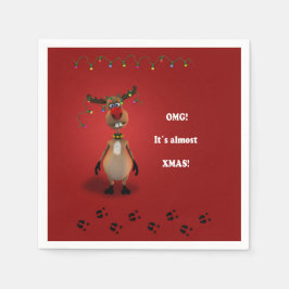 Funny Christmas Red Nosed Reindeer Serviette
