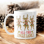 Funny Christmas Reindeer All Jingle Ladys Kaffeetasse<br><div class="desc">Dieses witzige Weihnachtsparodiedesign zeigt drei handgezeichnet Cartoon-Rentiere mit dem Text "All the Jingle Ladys". Feiern Sie die Urlaubssaison mit diesem lustigen,  albernen Kunstwerk.</div>