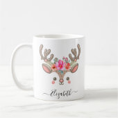 Funny Christmas Reindeer Faces Individuelle Name Kaffeetasse (Links)