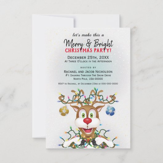 Funny Christmas Reindeer Holiday Party Einladung (Vorderseite)