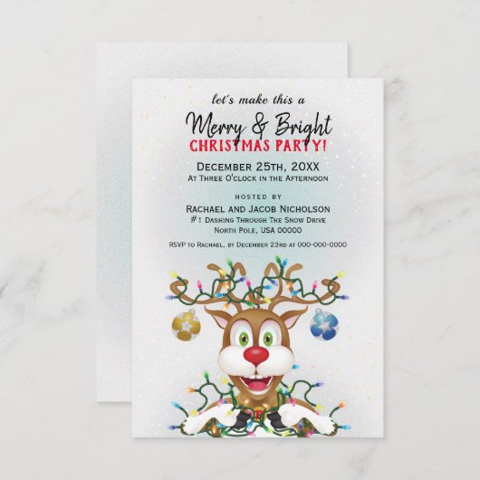 Funny Christmas Reindeer Holiday Party Einladung (Vorne/Hinten)