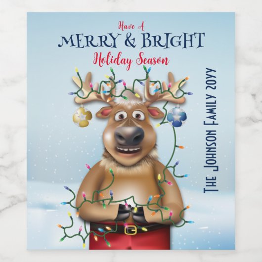 Funny Christmas Reindeer Holiday Party Weinetikett (Einzelnes Label)