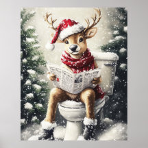 Funny Christmas Reindeer Reading on the Toilet