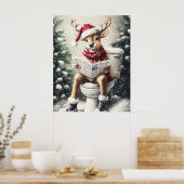 Funny Christmas Reindeer Reading on the Toilet Poster (Küche)