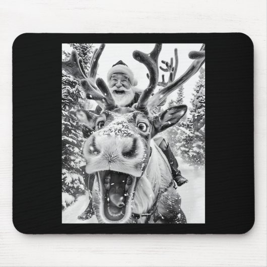 Funny Christmas Reindeer Selfie Santa Claus Xmas S Mousepad (Vorne)
