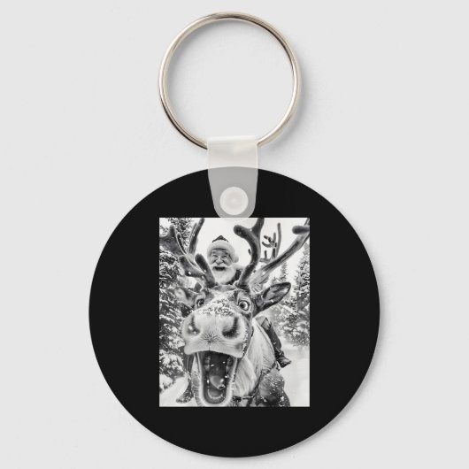 Funny Christmas Reindeer Selfie Santa Claus Xmas S Schlüsselanhänger (Vorderseite)