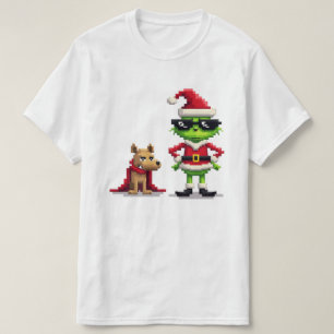 Funny Christmas Reindeer und Max Pixel Art T-Shirt