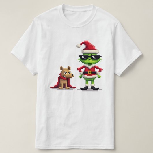 Funny Christmas Reindeer und Max Pixel Art T-Shirt (Design vorne)