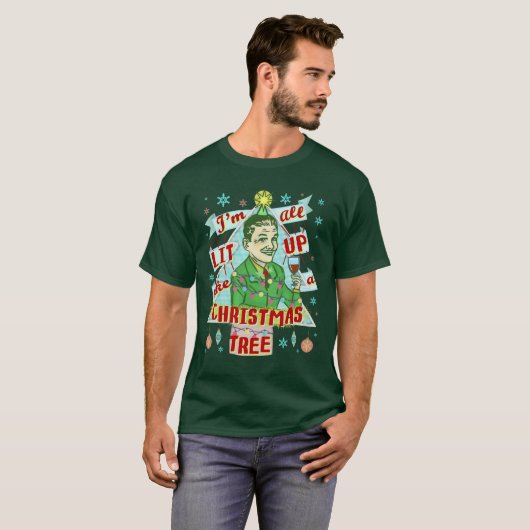 Funny Christmas Retro Drink Spaß Mann Lit Up T-Shirt (Vorne ganz)