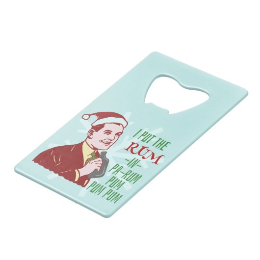 Funny Christmas Retro Rum Drink Man Holiday Kreditkarten Flaschenöffner (Rückseite Schrägansicht)