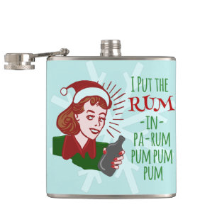 Funny Christmas Retro Rum Drinking Woman Holiday Flachmann