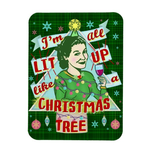 Funny Christmas Retro Trinken Spaß Frau Lit Up Magnet (Vertikal)