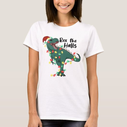Funny Christmas Rex The Halls T-rex T-Shirt (Vorderseite)
