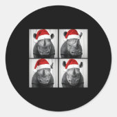 Funny Christmas Rhinoceros Santa Photo Booth Safar Runder Aufkleber (Vorderseite)