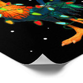 Funny Christmas Rooster im Weihnachtslicht ummante Poster (Ecke)