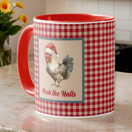 Funny Christmas Rooster Peck die Hallen Bauernhof Tasse