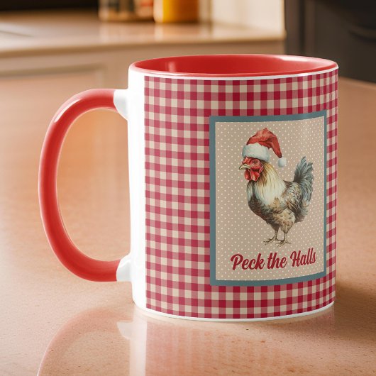 Funny Christmas Rooster Peck die Hallen Bauernhof Tasse