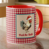 Funny Christmas Rooster Peck die Hallen Bauernhof Tasse