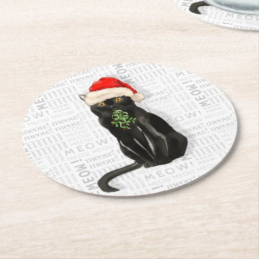 Funny Christmas Santa Black Bombay Cat Runder Pappuntersetzer (Angewinkelt)