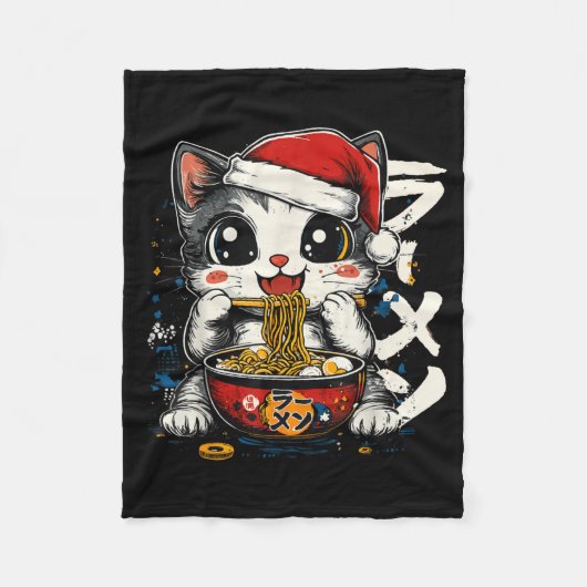 Funny Christmas Santa Cat Ramen Japanese Kawaii An Fleecedecke (Vorderseite)