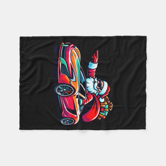 Funny Christmas Santa Claus Driving Srt Car Xmas P Fleecedecke (Vorderseite (Horizontal))