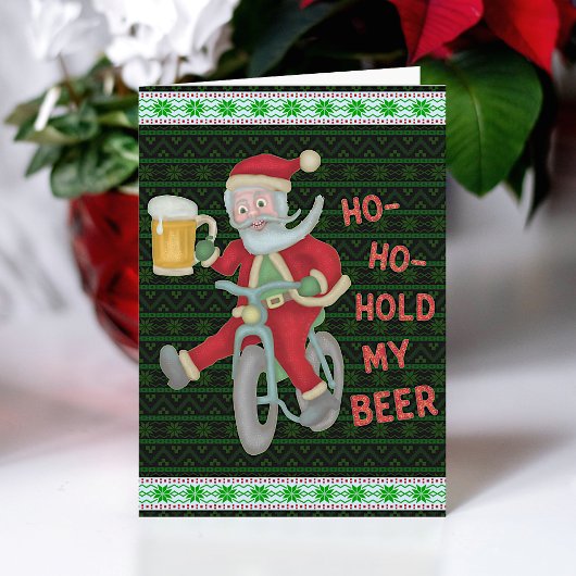 Funny Christmas Santa Claus Hold My Beer Humor Karte