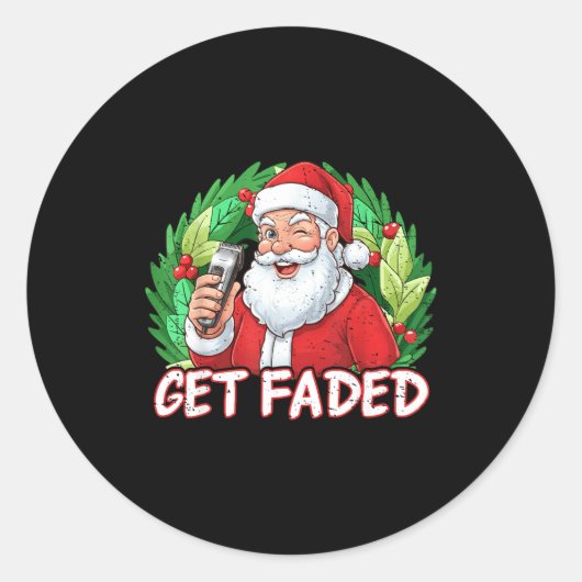Funny Christmas Santa Claus Santa Barber Get Faded Runder Aufkleber (Vorderseite)