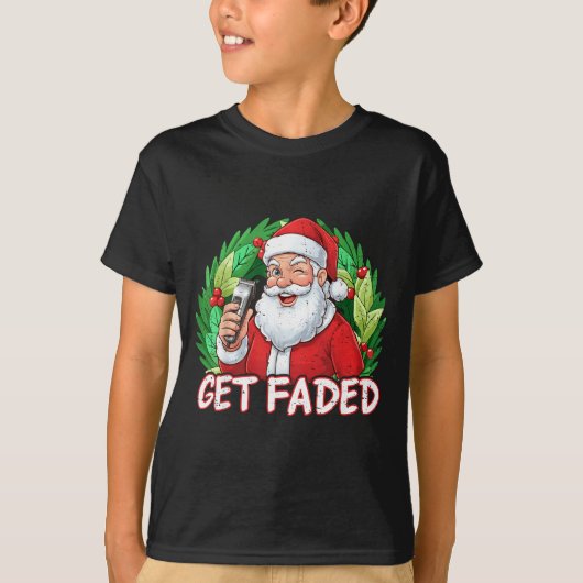 Funny Christmas Santa Claus Santa Barber Get Faded T-Shirt (Vorderseite)