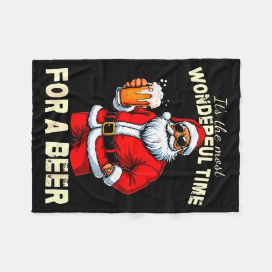 Funny Christmas Santa Drinking Beer Wonderful Time Fleecedecke (Vorderseite (Horizontal))