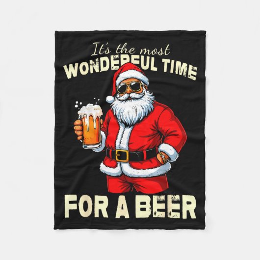 Funny Christmas Santa Drinking Beer Wonderful Time Fleecedecke (Vorderseite)