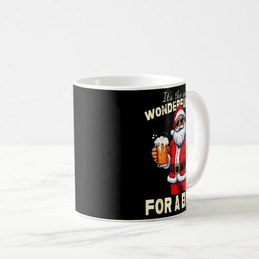 Funny Christmas Santa Drinking Beer Wonderful Time Kaffeetasse (VorderseiteRechts)