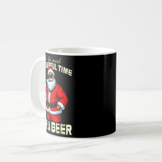 Funny Christmas Santa Drinking Beer Wonderful Time Kaffeetasse (Vorderseite Links)