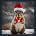 Funny Christmas Santa Eichhörnchen mit Gegenwart Poster<br><div class="desc">Weihnachtstreuer</div>