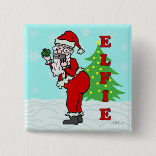 Funny Christmas Santa Elfie Button