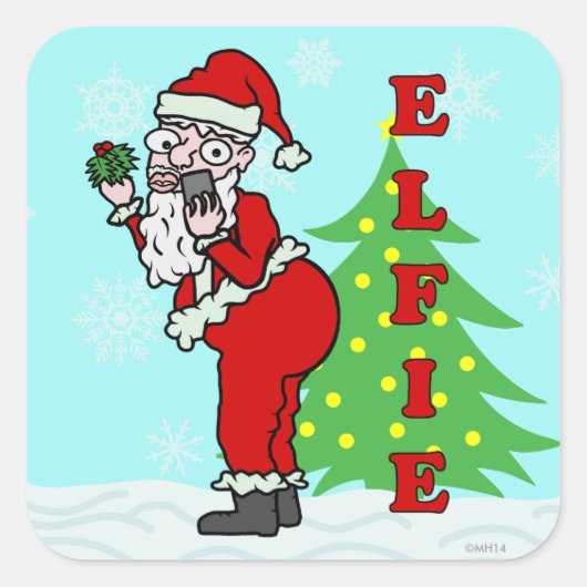 Funny Christmas Santa Elfie Quadratischer Aufkleber (Vorderseite)