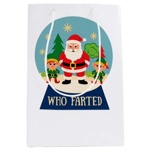 Funny Christmas Santa & Elves "Who Farted" Mittlere Geschenktüte (Vorderseite)