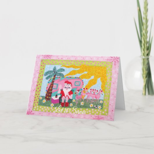 Funny Christmas Santa Flamingo Anhänger Feiertagskarte (Vorderseite)