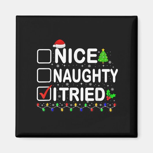 Funny Christmas Santa Hat Xmas Lights Nice Naughty Magnet (Vorne)
