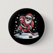 Funny Christmas Santa Playing Ice Hockey Xmas  Button (Vorderseite)